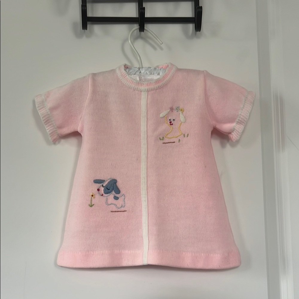Lord & Taylor Infant Pink Sweater dress with Embroidered Animals